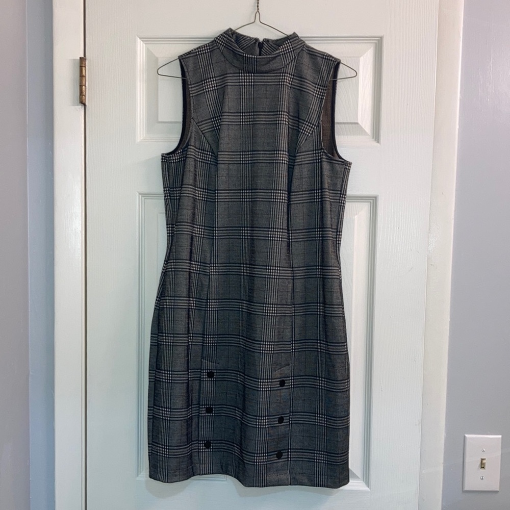 Plaid High-neck dress with pockets!!